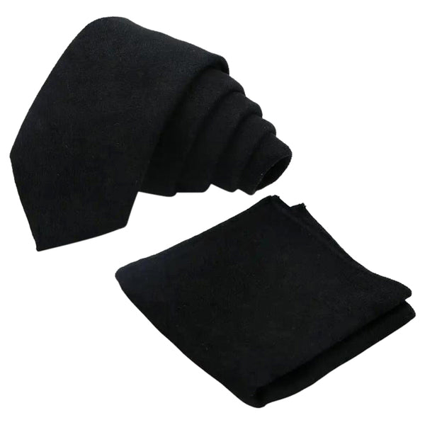 Felix Black Cotton Blend Tie & Matching Pocket Square Set