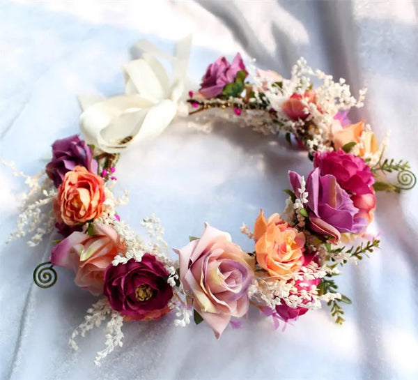 Pink and Cream Flower Crown Wedding Headband