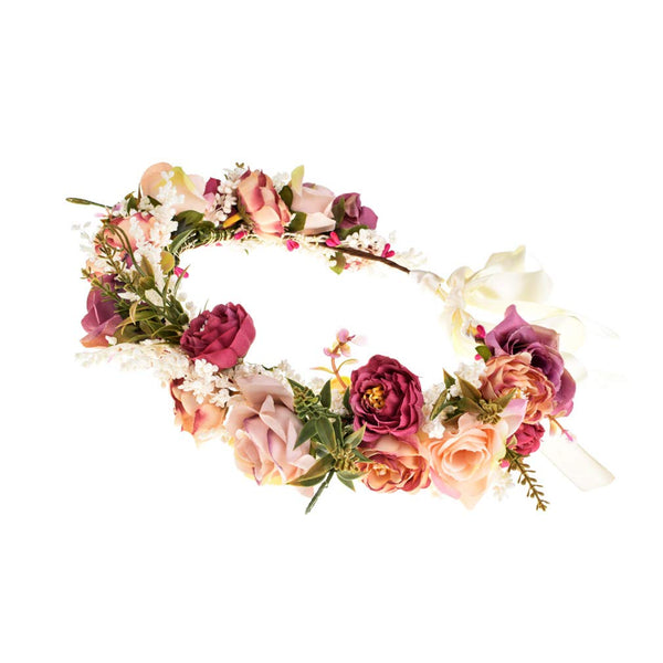 Pink and Cream Flower Crown Wedding Headband