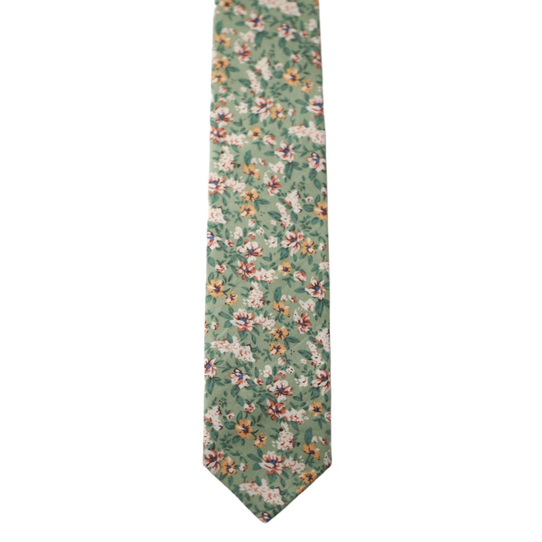 Isa Sage Green, Cream and Yellow Floral Tie and Pocket Square