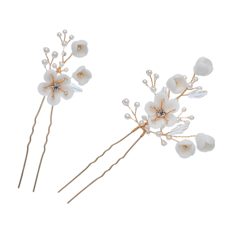 Delicate flower and pearl hair pin set