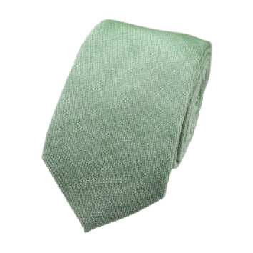 Harrison Sage Green Cotton Blend Skinny Tie and Warm Wooden Tie Clip