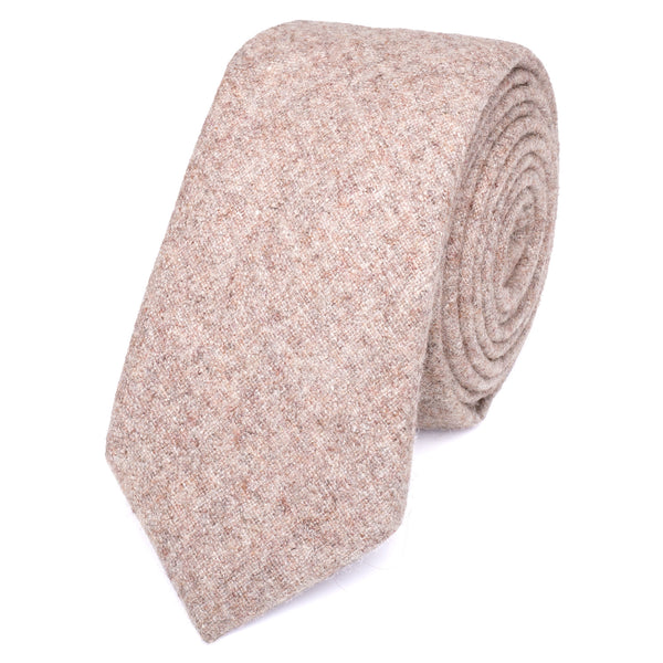 Jacob Biscuit Brown Skinny Tweed Tie & Pocket Square Set