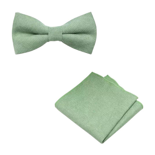 Harrison Sage Green Cotton Blend Boy’s Bow Tie and Pocket Square Set