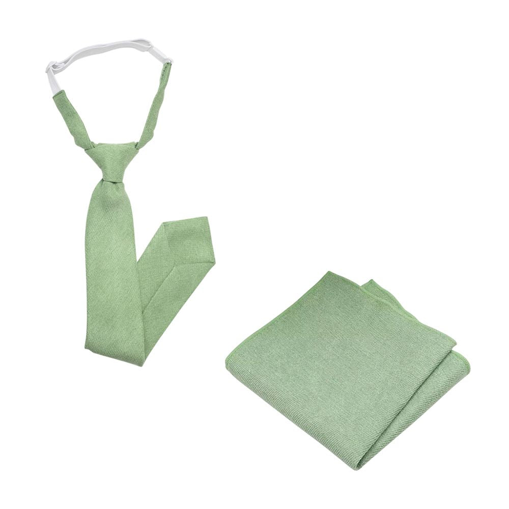 Harrison Sage Green Cotton Blend Boy’s Neck Tie and Pocket Square Set