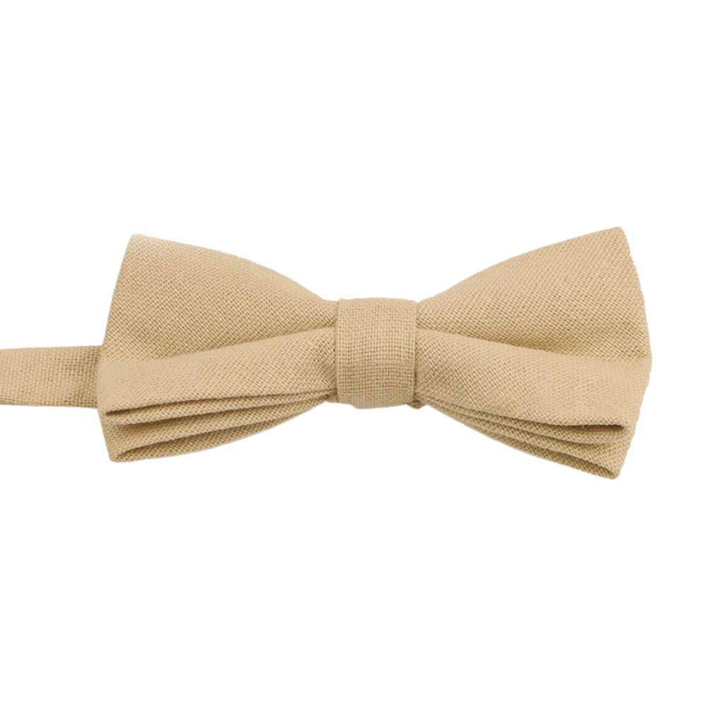 Perri Champagne Beige Cotton Boy’s Bow Tie, Pocket Square and Cream Braces Set