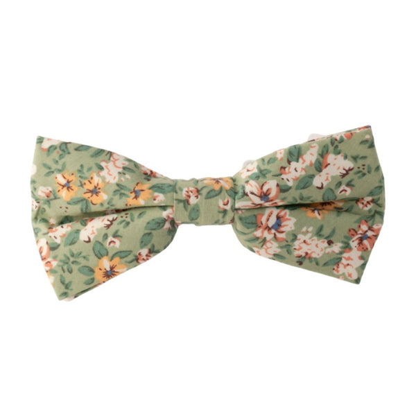 Isa Boys Green, Cream & Yellow Floral Cotton Bow Tie and Green Braces Set