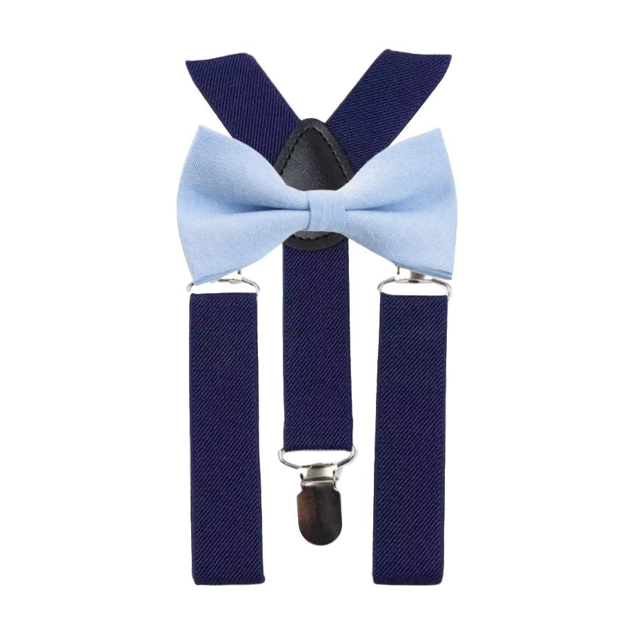 Leo Light Blue Boy’s Bow Tie and Navy Blue Braces Set