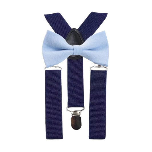 Leo Light Blue Boy’s Bow Tie and Navy Blue Braces Set