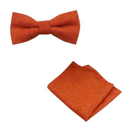 Bea Burnt Orange Cotton Blend Boy’s Bow Tie and Pocket Square Set