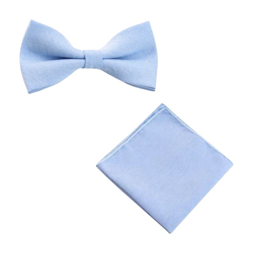 Leo Light Blue Cotton Boy’s Bow Tie and Pocket Square Set