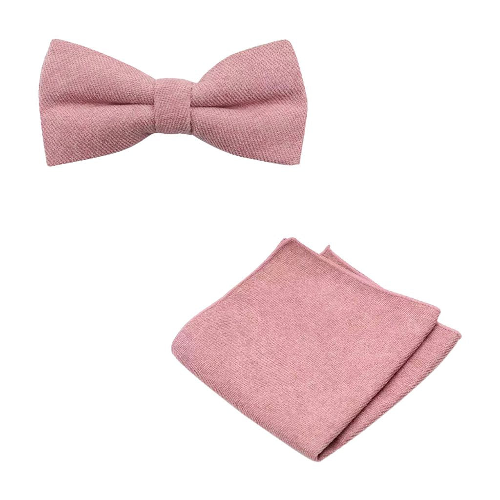 Rose Dusty Pink Cotton Blend Boy’s Bow Tie and Pocket Square Set