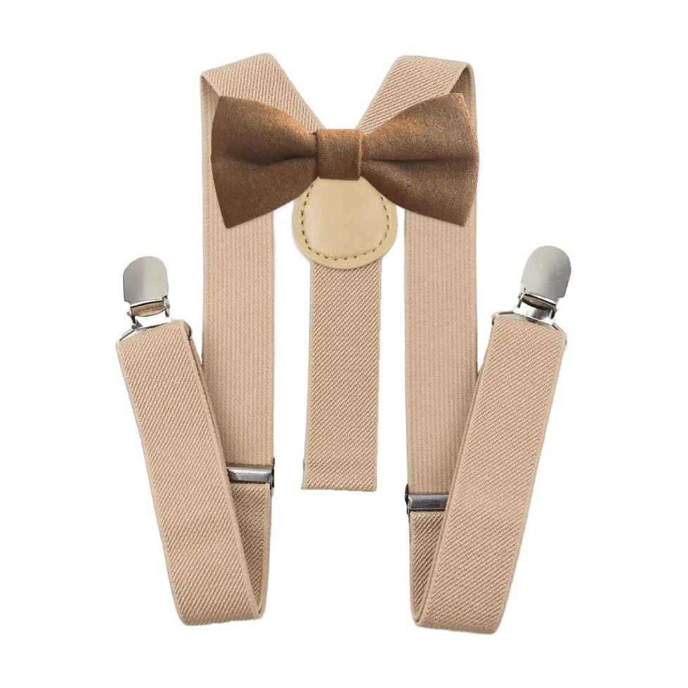 Rufus Tan Brown Wool Boy’s Bow Tie and Beige Braces Set