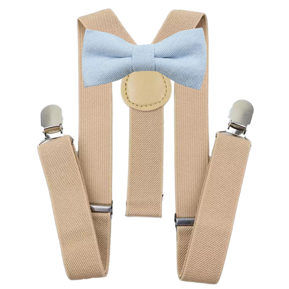 Benedict Boys Soft Blue Cotton Blend Bow Tie and Cream Braces Set