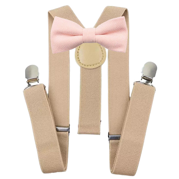 Juliet Boys Soft Pink Cotton Blend Bow Tie and Cream Braces Set