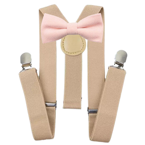 Juliet Boys Soft Pink Cotton Blend Bow Tie and Cream Braces Set