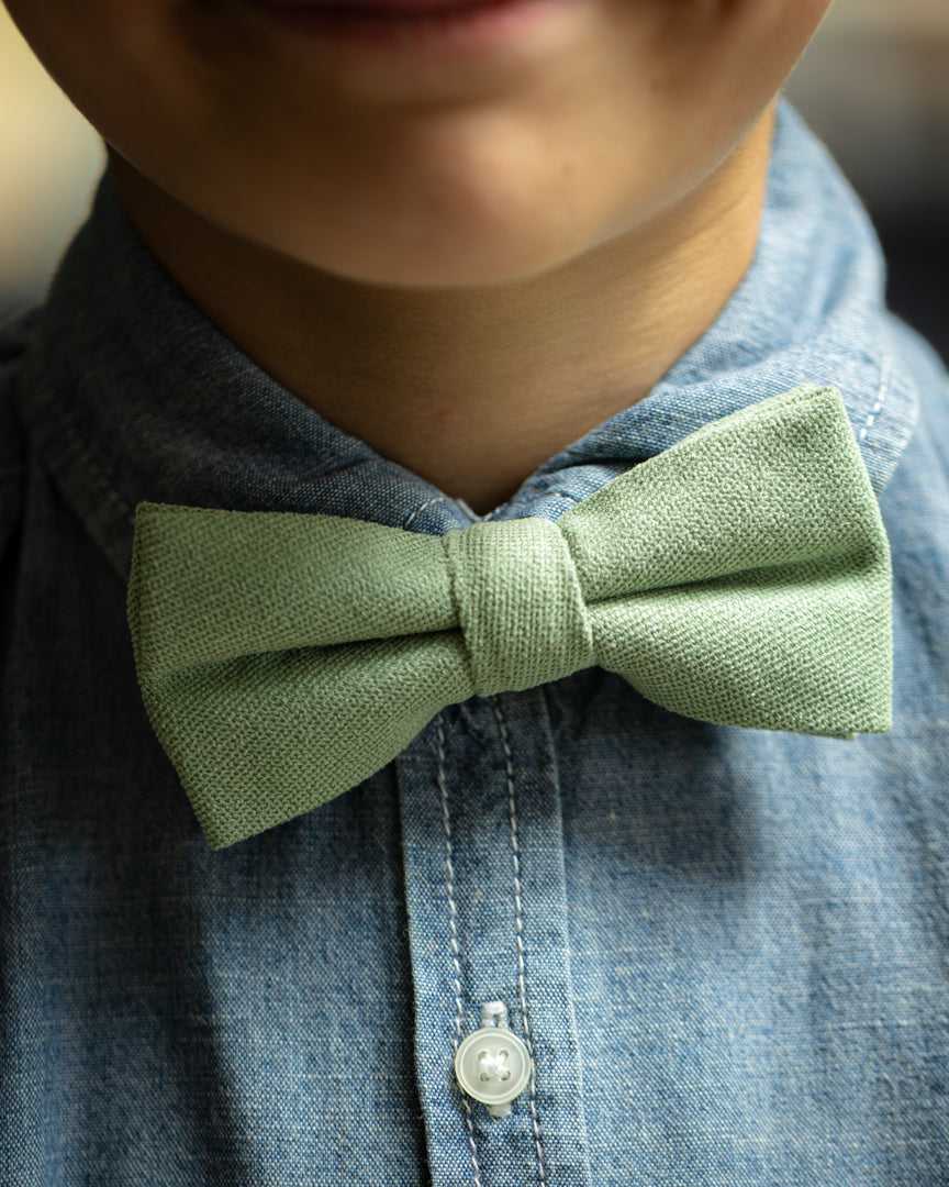 Harrison Sage Green Cotton Blend Boy’s Bow Tie and Pocket Square Set