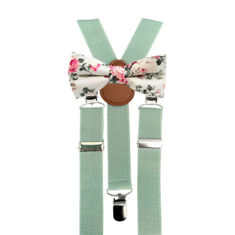 Olivia Cream Floral Boy’s Bow Tie and Eucalyptus Braces Set