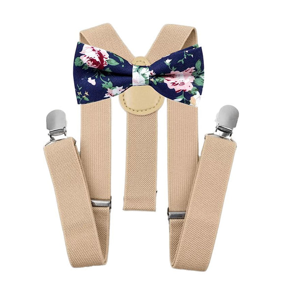 Millie Blue Floral Boy’s Bow Tie and Beige Braces Set