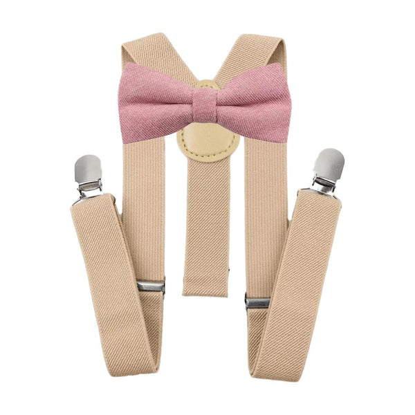 Rose Dusty Pink Boy’s Bow Tie and Beige Braces Set