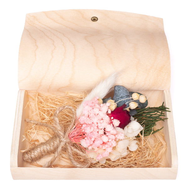 Mixed Flower Cream & Pink Corsage & Wooden Gift Box