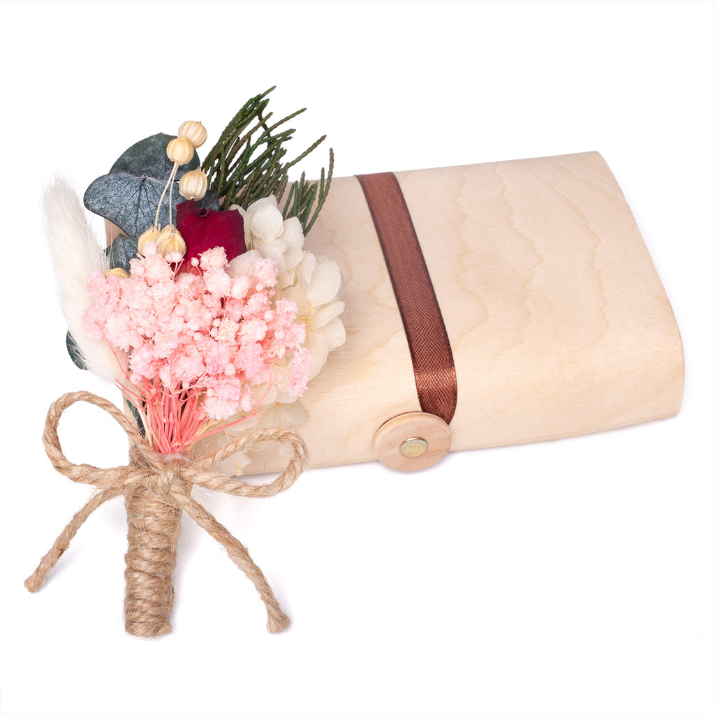 Mixed Flower Cream & Pink Corsage & Wooden Gift Box