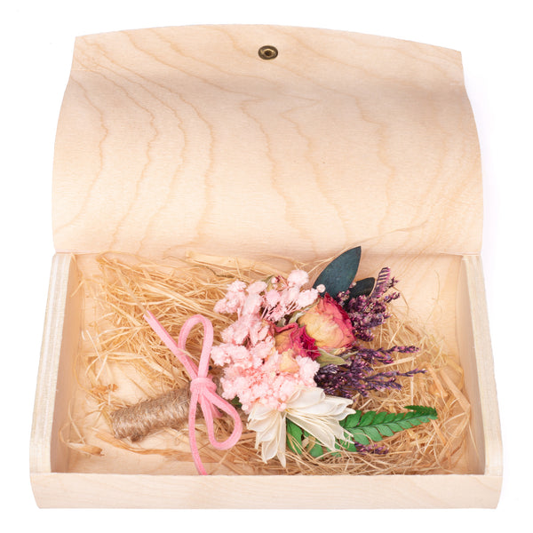 Mixed Flower Peony & Lavender Corsage & Wooden Gift Box