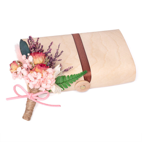 Mixed Flower Peony & Lavender Corsage & Wooden Gift Box
