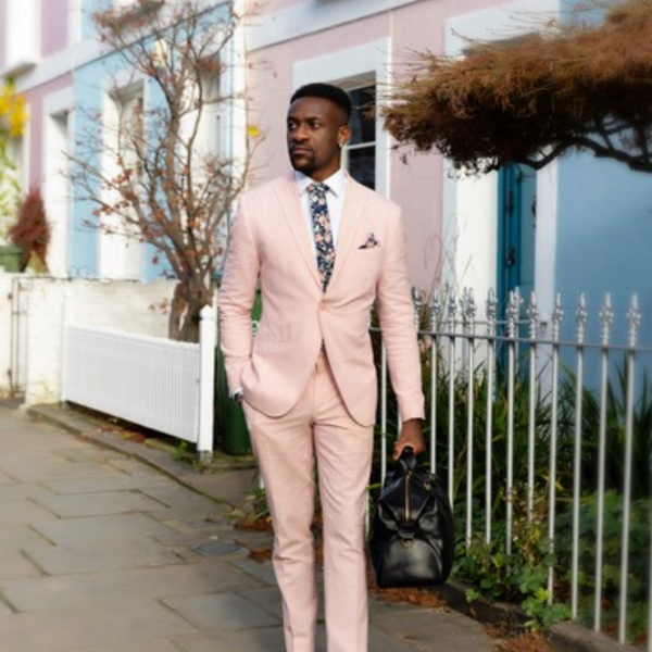 Margot Blue & Pink Floral Cotton Tie and Dusty Rose Pink Pocket Square Set