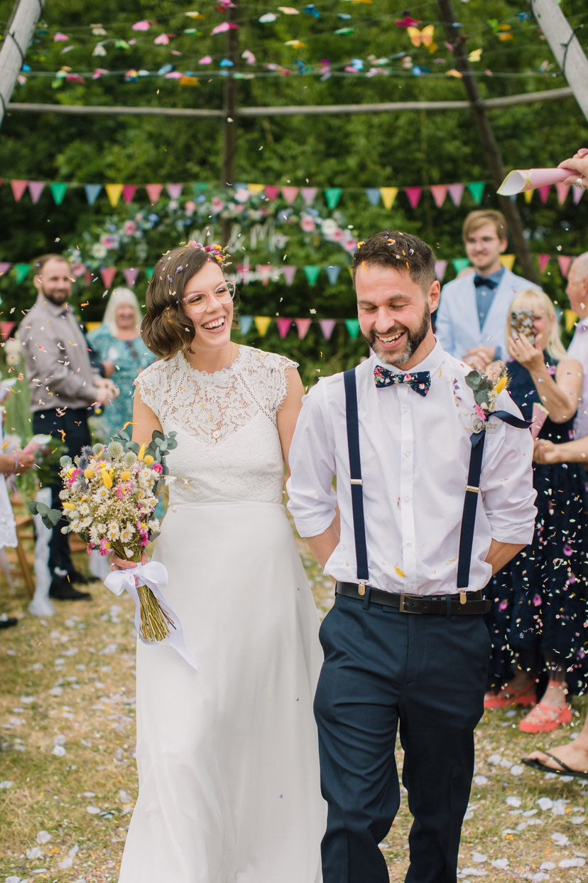 Millie Navy Blue Floral Bow Tie and Pocket Square Set
