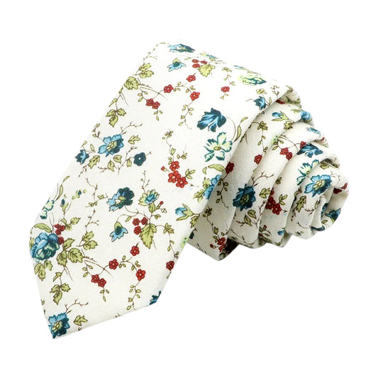 Hugh Cream, Red & Blue Floral Tie