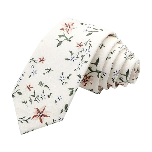 Jasmin Cream, Peach & Green Floral Cotton Tie and Neve Green Cotton Pocket Square Set