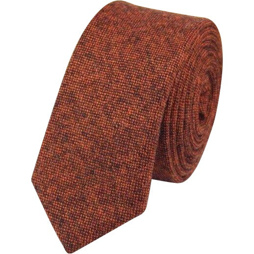 Charlie Rusty Burnt Orange Wool Groom & Page Boy Set - Adult Tie, Pocket Square & Children's Bow Tie