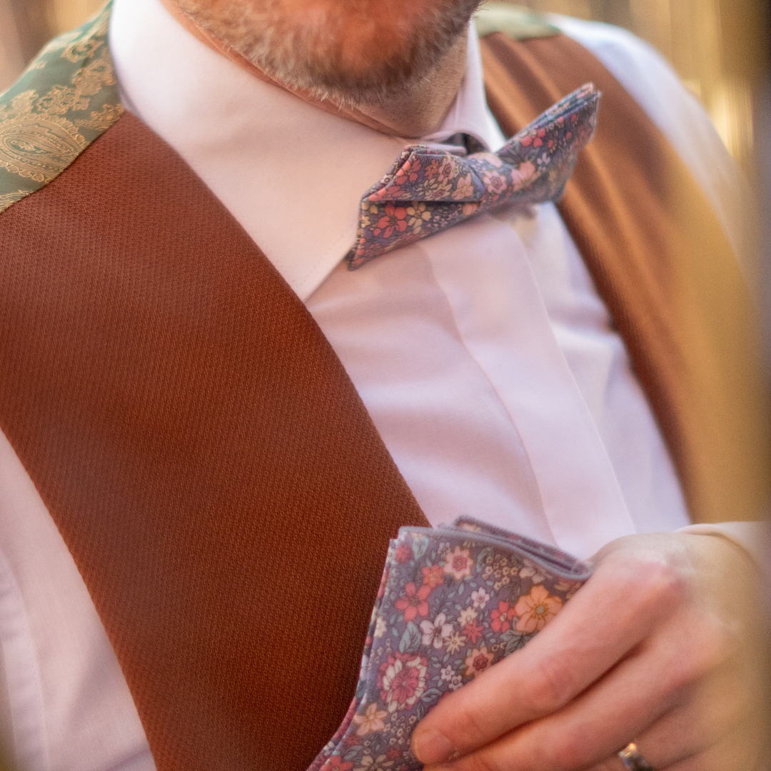 Nico Pink & Yellow Floral Cotton Bow Tie and Pocket Square Set