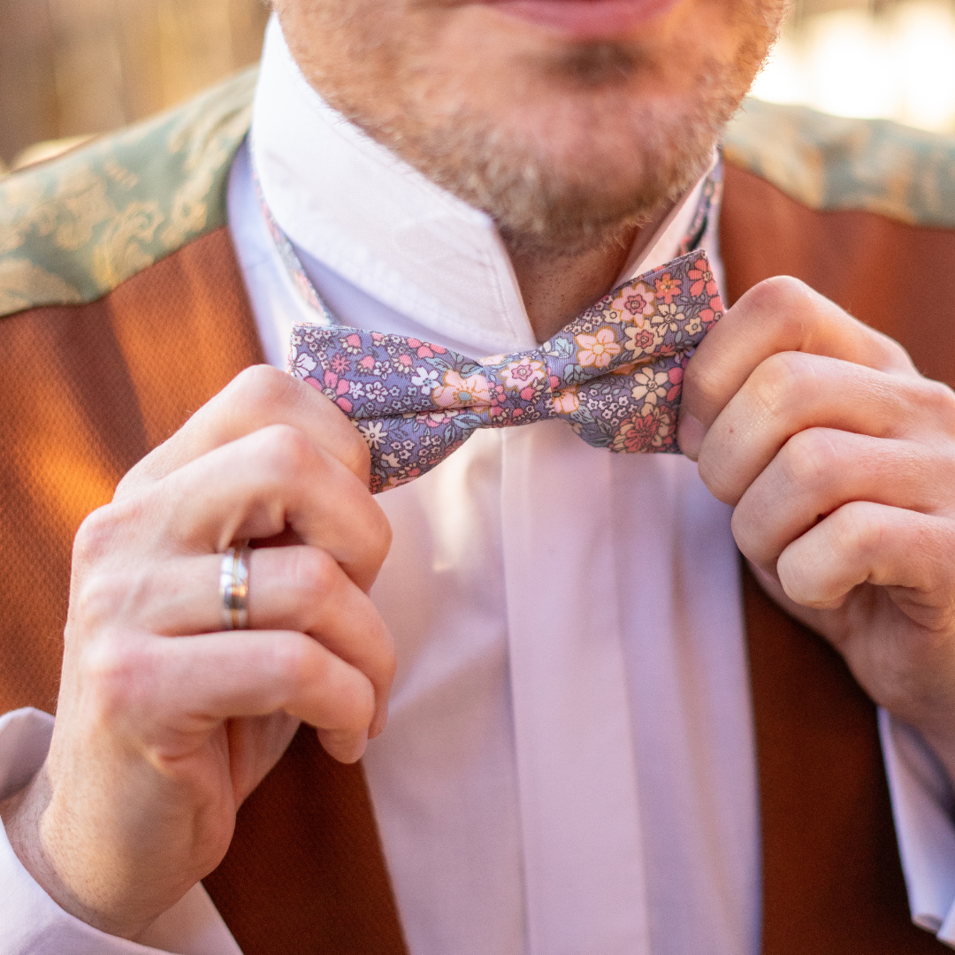 Nico Pink & Yellow Floral Cotton Bow Tie and Pocket Square Set