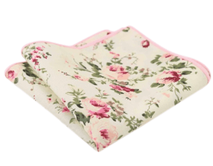 Olivia Cream Floral Cotton Tie, Pocket Square and Eucalyptus Green Braces Set