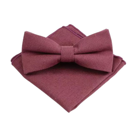 Muted Mauve Cotton Pre-tied Bow Tie & Pocket Square Set – Groomsmen Wedding Accessories