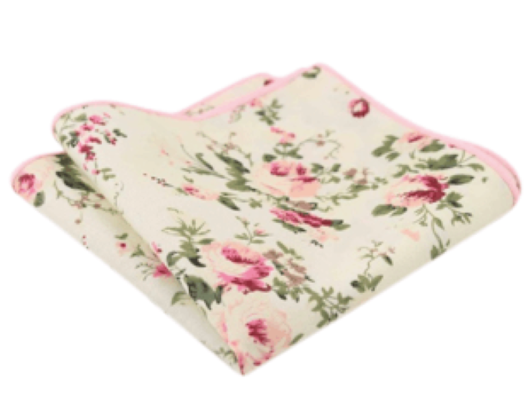 Olivia Cream Floral Luxurious Cotton Boy’s Bow Tie, Pocket Square and Cream Braces Set