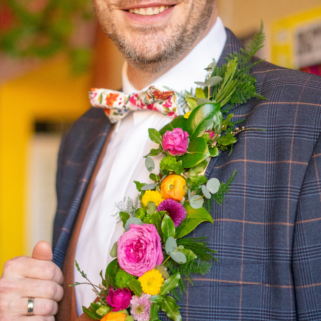 Reya White Red & Green Floral Cotton Bow Tie
