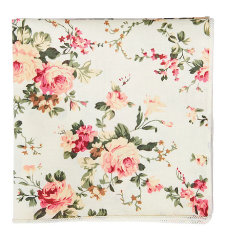 Olivia Cream And Pink Floral Pocket Square