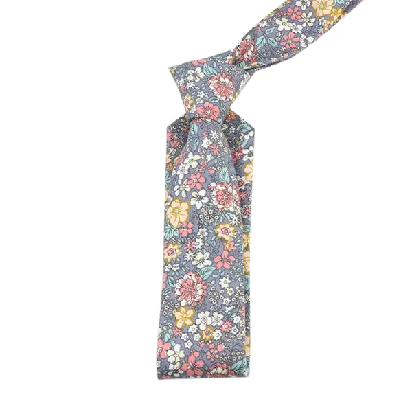 Nico Pink & Yellow Floral Cotton Tie and Pocket Square Set