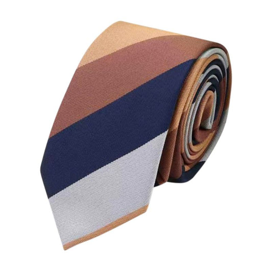 Multi-Tone Diagonal Striped Cotton Slim Tie – Rust, Navy & Dove Grey - Groomsmen Wedding Tie