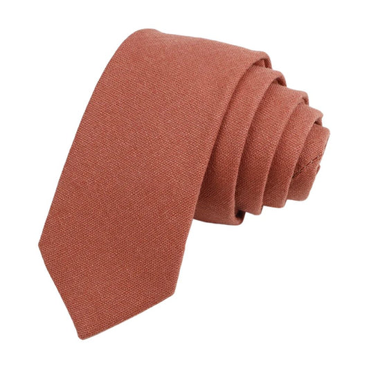 Calvin Burnt Coral Cotton Slim Tie – Groomsmen Wedding Tie for Rustic & Coral / Terracotta Weddings