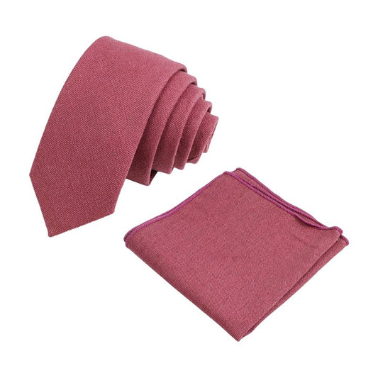 Ambrose Muted Mauve Cotton Tie & Pocket Square Set – Groomsmen Wedding Accessories