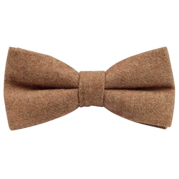 Rufus Brown Wool Bow Tie, Pocket Square and Beige Braces Set
