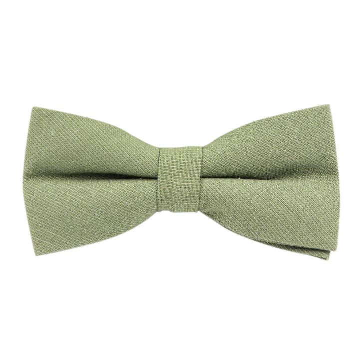 Neve Light Green Olive Cotton Bow Tie, Pocket Square and Cream Braces Set