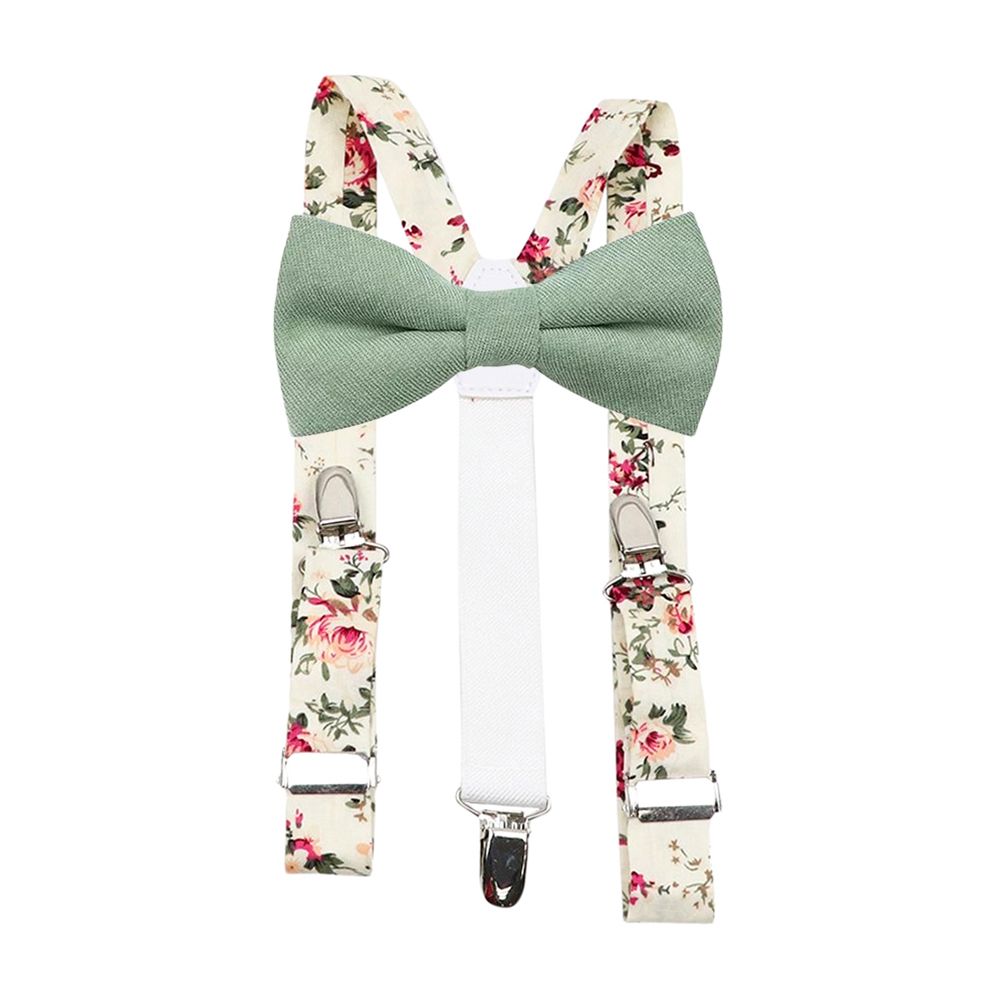 Harrison Sage Green Boy’s Bow Tie and Cream Floral Braces Set