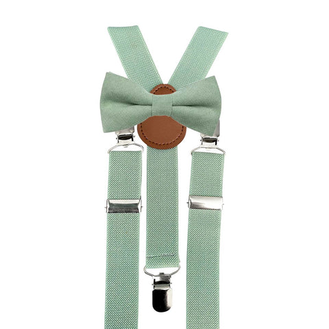 Harrison Sage Green Boy’s Bow Tie and Eucalyptus Braces Set