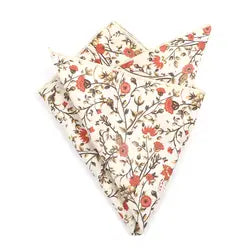 Otto Dusty Orange, Cream & Moss Greens Floral Print Bow Tie and Pocket Square Set