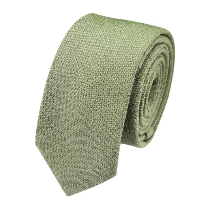 Neve Light Olive Green Cotton Tie, Pocket Square and Brown Braces Set
